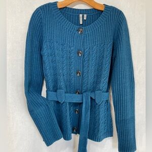 Caslon Teal Belted Cardigan, Size M